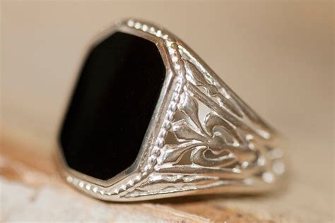 Whitby Jet Signet Ring Men Signet Ring Silver Signet Ringmen Jewelry