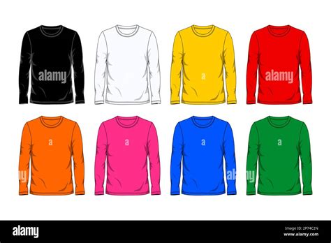 Eight Colors Long Sleeve T Shirt Design Template Front View Vector