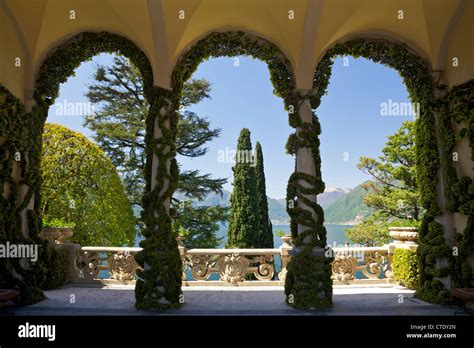 Loggia and gardens of the Villa del Balbianello on Punta di Lavedo in ...