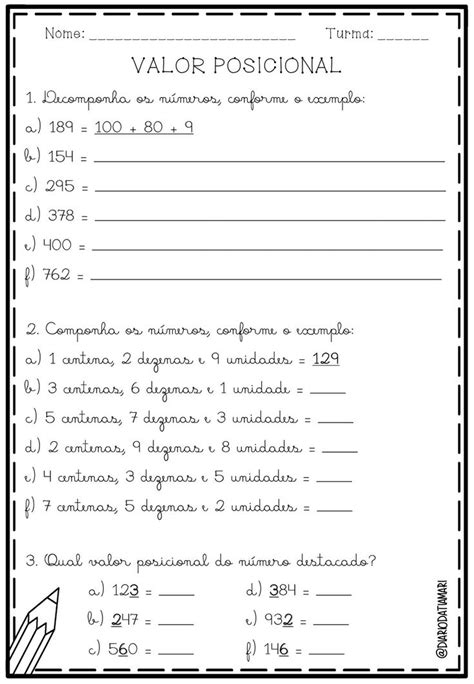 Atividades De Valor Posicional - Atividade - Valor Posicional | Atividades de matemática 3ano ...