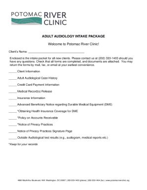 Fillable Online Adult Audiology Intake Form Fax Email Print Pdffiller