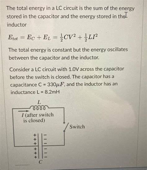 Solved The Total Energy In A Lc Circuit Is The Sum Of The Chegg