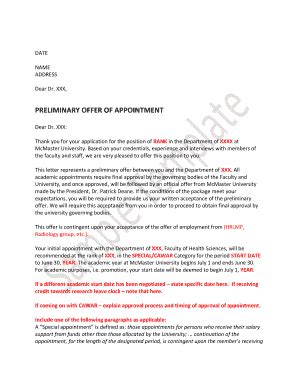 Fillable Online Preliminary Offer Of Appointment Fax Email Print