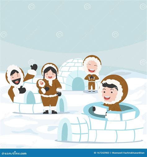 Eskimo Building An Igloo Ice House Vector Stock Vector Illustration