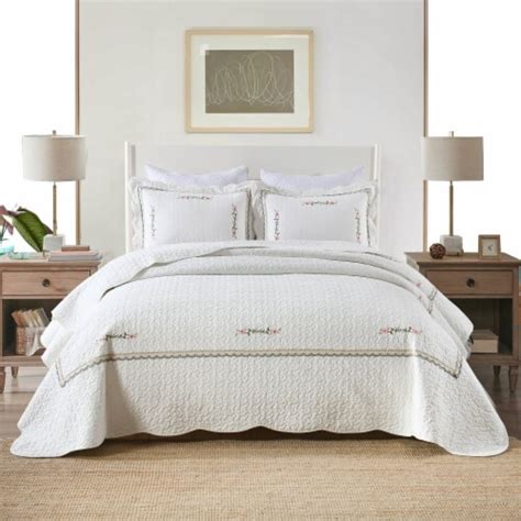 MarCielo 3 Piece 100 White Cotton Oversized Bedspread Set S98 Queen