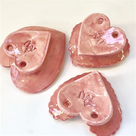 Pretty Pink Pottery Heart Dishes 3 Piece Set Polka Dots Etsy