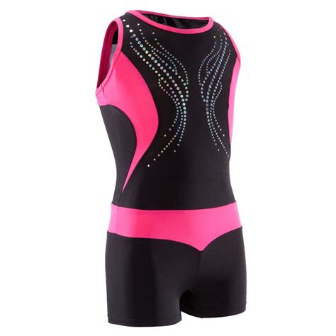 Domyos Girls Artistic Gymnastics Biketard Black And