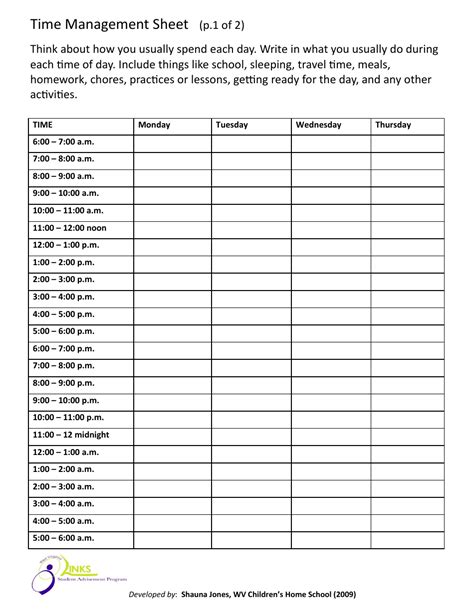 Time Management Spreadsheet Excel Templates