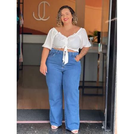 Calça Wide Leg Jeans Plus Size Julie Curves Moda Plus Size