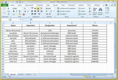 Org Chart Spreadsheet