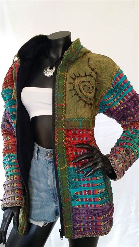 Hippy Boho Nepal Cotton Patchwork Embroidery Fleece Lined Hoody Jacket