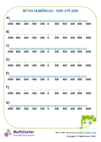 Retas Numéricas 1000 Até 1000 Páginas De Aprendizagem Math Center