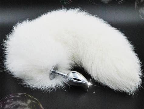 Stainless Steel Anal Plug With White Fox Tail Butt Plug 35cm Long Anal Plug Of Sex Toys For