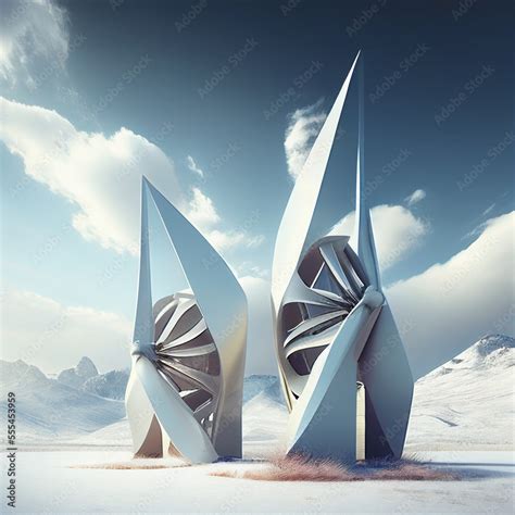 Futuristic Wind Turbines In Alps Generative AI Art Ecology Concept