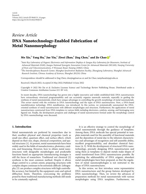 Pdf Dna Nanotechnology Enabled Fabrication Of Metal Nanomorphology