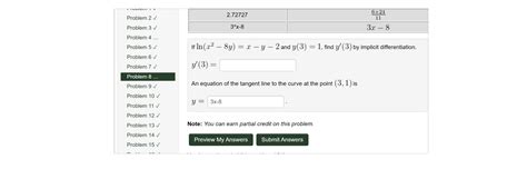 Solved If Ln X 2 8 Y X Y 2 And Y 3 1 Find