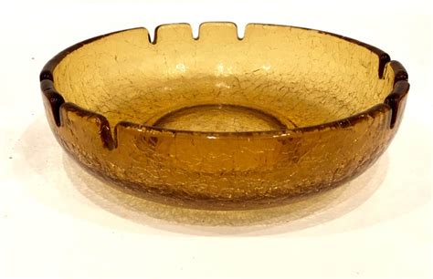 1960s Extra Large Amber Crackle Glass Ashtray By Blenko At 1stdibs