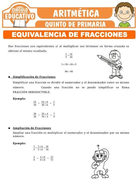 Equivalencia De Fracciones Para Quinto De Primaria Gilberto Udocz