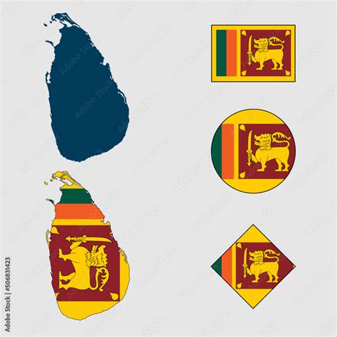 Vector Of Sri Lanka Map Flag Silhouette With Flag Set Isolated On White