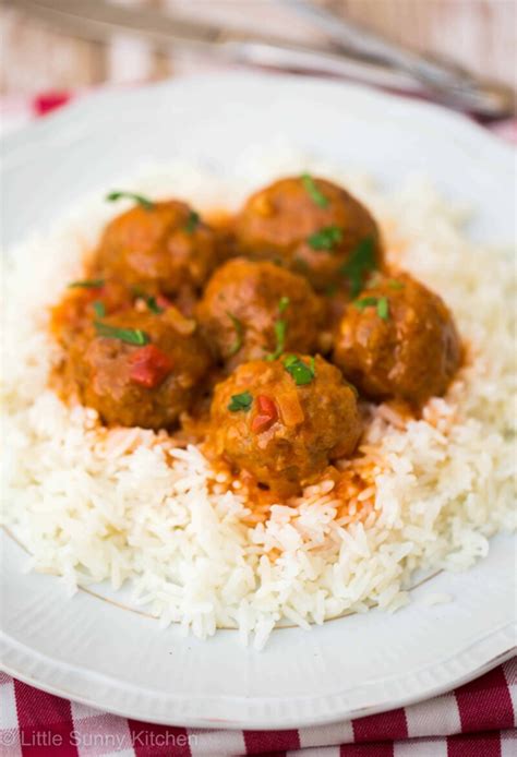 Beef Meatballs With Tomato Sauce and Rice - Little Sunny Kitchen