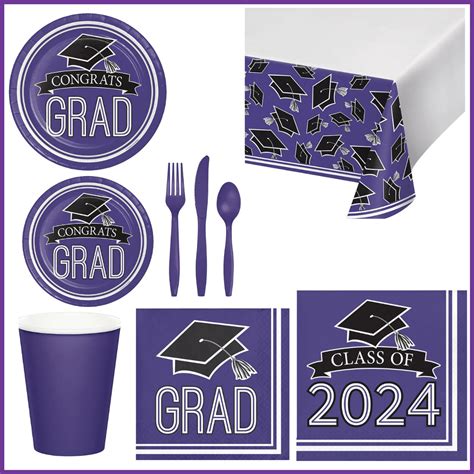 182 Piece Purple Graduation Party Kit For 16