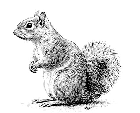 Una Ardilla Con Un Dibujo En Blanco Y Negro De La Cola Vector Premium