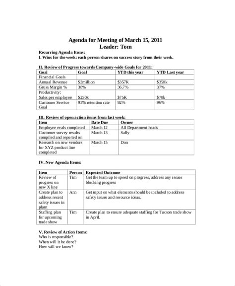 First Sales Meeting Agenda Sample Master Template