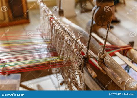 Close Up Of Ancient Traditional Hand Weaving Loom Or Weaving Machine