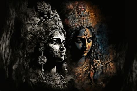 Premium Photo | Dark background of Lord Radha Krishna