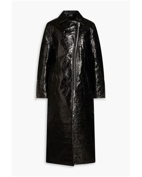 Stand Studio Crombie Faux Patent Leather Coat In Black Lyst