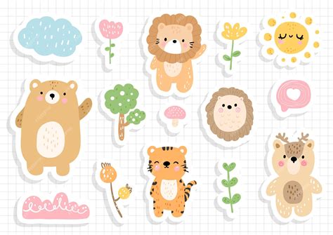 Premium Vector | Woodland animal sticker, scrapbook. Animal sticker sheet