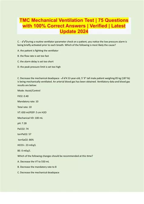 TMC Mechanical Ventilation Test 75 Questions With 100 Correct