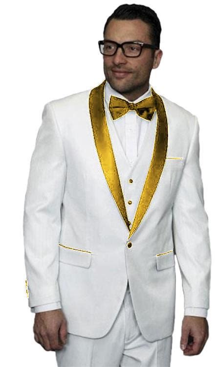 Mens Alberto Nardoni White And Gold Tuxedo Jacket Vested