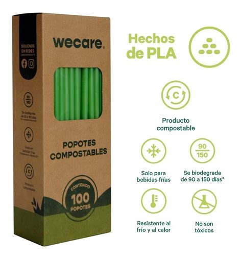 Caja De 100 Popotes Biodegradables Hechos Con Plantas Mercado Libre