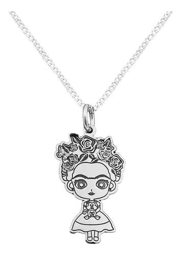 Dije Y Cadena Frida Kahlo Caricatura G Plata Con Envio Meses Sin