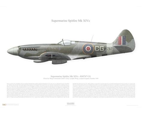 Aircraft Profile Print Of Supermarine Spitfire Mk Xivc Rm Cg