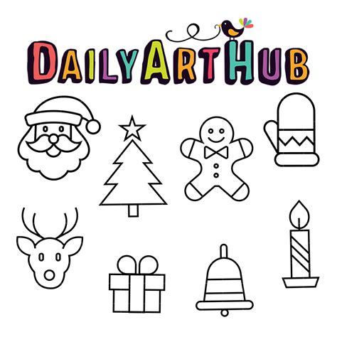 Christmas Outline Elements Clip Art Set Daily Art Hub Graphics