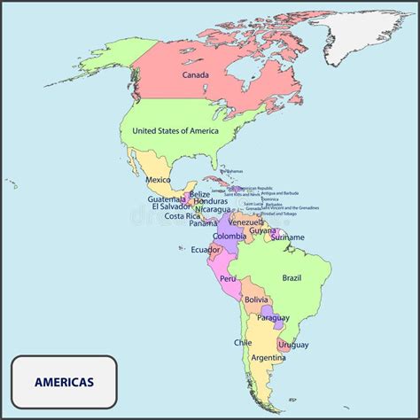 Mapa Político Dos Americas Com Nomes Ilustração Do Vetor Ilustração De Mapa Leste 73893314