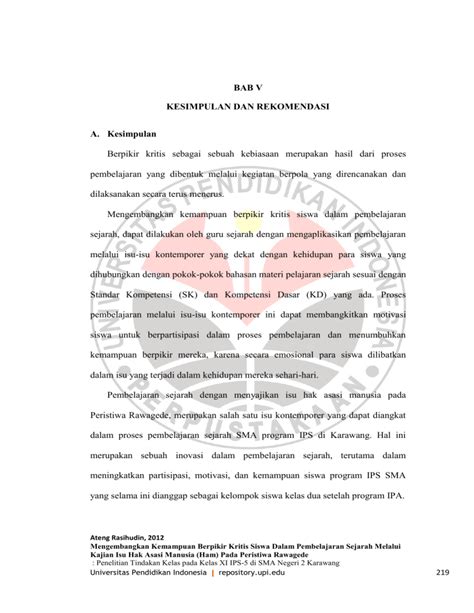 BAB V KESIMPULAN DAN REKOMENDASI A Kesimpulan Berpikir