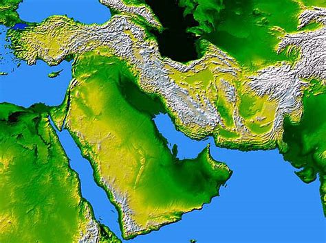 Middle East Elevation Map | Coastal Map World