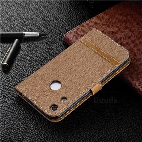 Jeans Cowboy Denim Leather Wallet Case For Huawei Honor 8A Brown