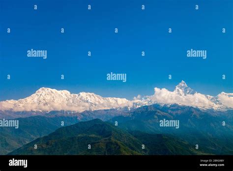 Annapurna Massif Aerial Panoramic View From Sarangkot Hill Viewpoint In