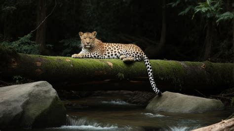 Premium Photo Leopard Relaxing In Tropical Forest On A Fallen Tree