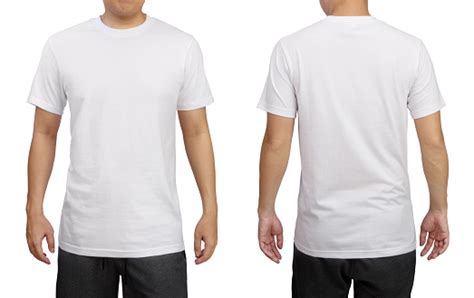 White Tshirt On A Young Man Isolated On White Background Front And Back