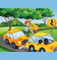 Accident Scene With Car On Road Royalty Free Vector Image