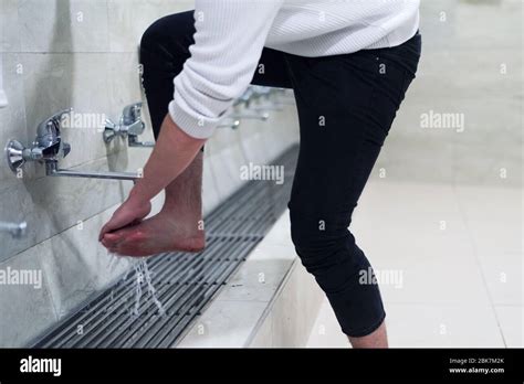 Muslim Man Taking Ablution For Prayer Islamic Religious Rite Ceremony