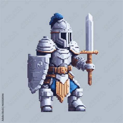 Knight Warrior Pixel Art Character For 8 Bit Video Game Background