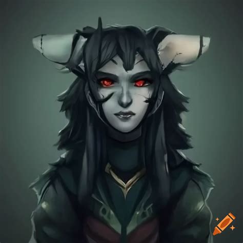 Illustration Of A Tiefling Druid With Pink Eyes And Long Black Hair