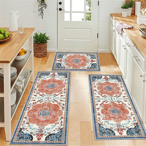 Findosom 3pcs Boho Kitchen Rug Sets Non Skid Washable Suitable For