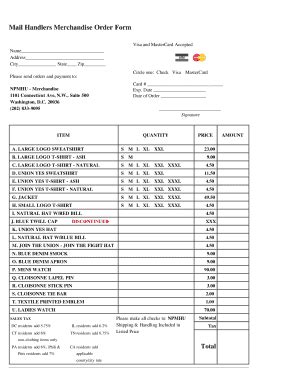 Fillable Online Npmhu Order Form National Postal Mail Handlers Union